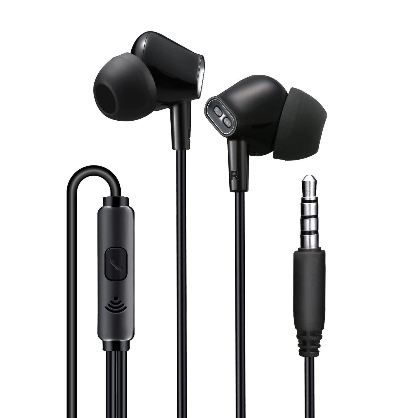 Premium 3.5mm Wired In-Ear Earphones with HD Microphone & Single-Button Control for Clear Calls, Deep Bass Gaming & Music (Black)